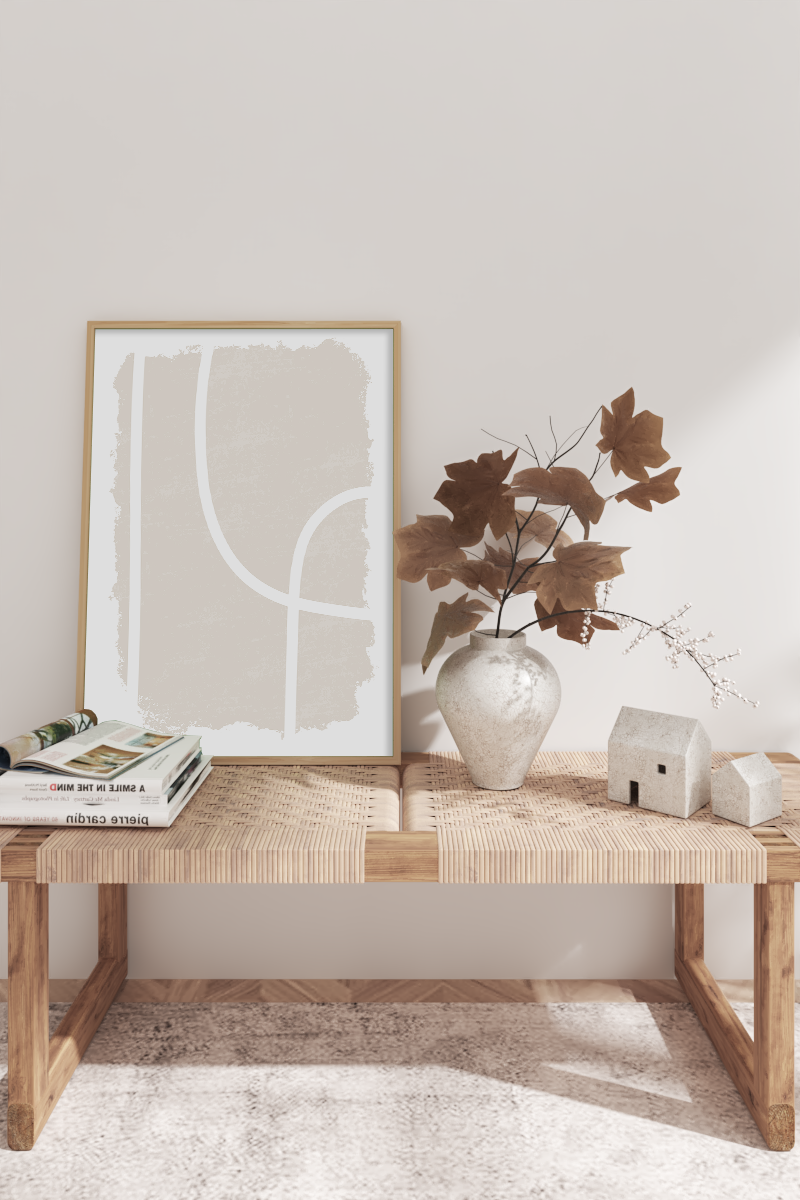 Beige Abstract Line Art Print