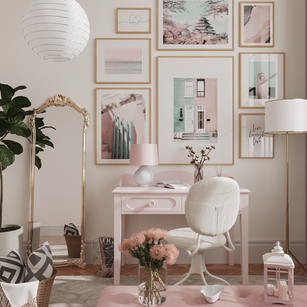 Modern Pink Aesthetic Bedroom Dressing Girl Room Decor Large Landscape Wall Print