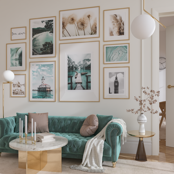 Modern House Interior Apartment Living Room Wall Decor Poster Teal Aesthetic Landscape Art