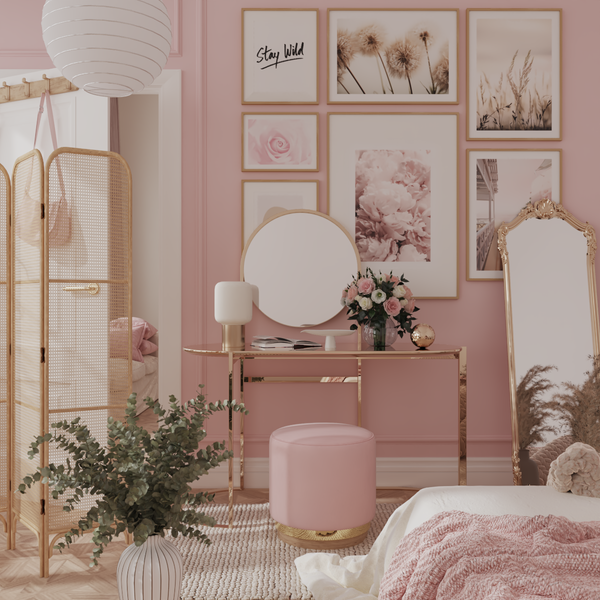 Pink Picture Wall Dressing Bedroom Decor Girl Modern Glam Room Ideas Flower Art