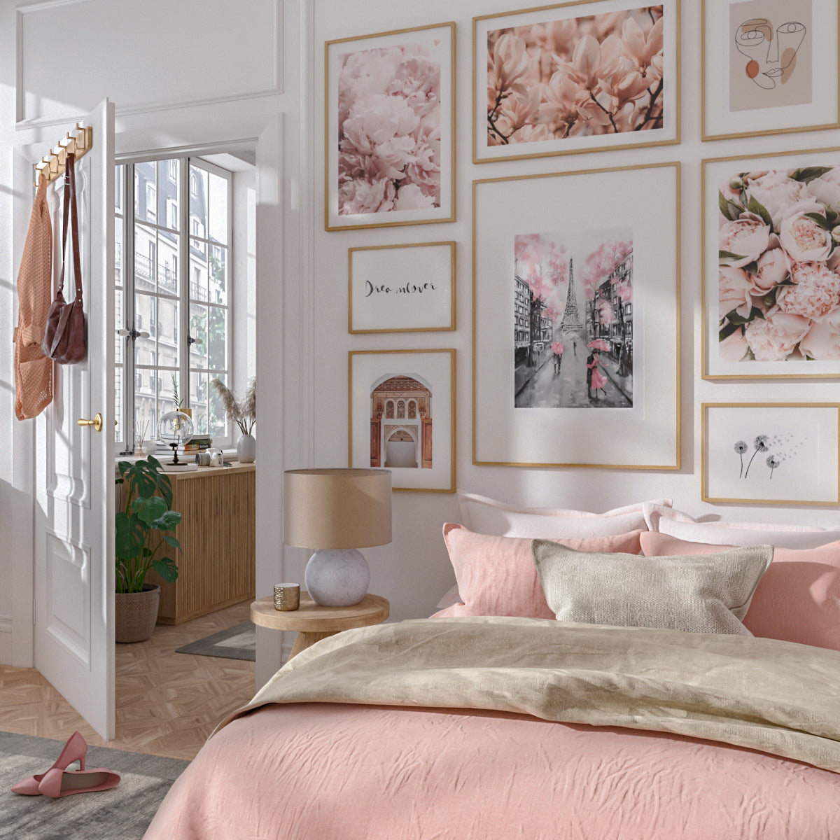 Photo Wall Modern Pink Aesthetic Master Bedroom Love Art Poster for Women Girl Decor