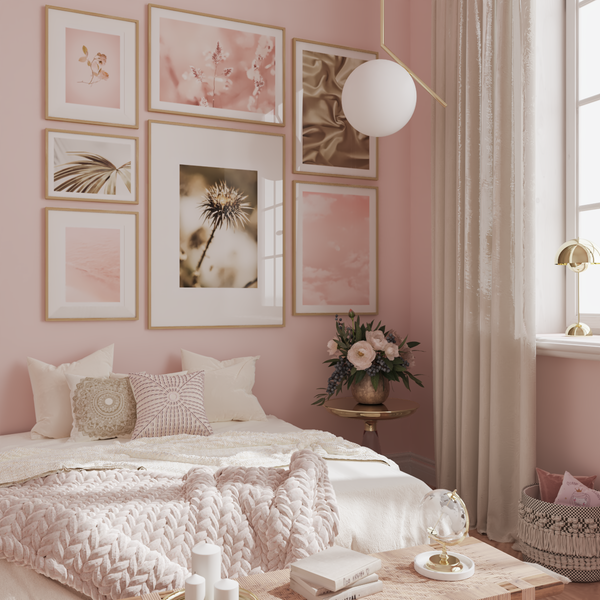Romantic Bedroom Ideas Pink Girl Room Decor Botanical Wall Art Poster Above Bed Inspiration