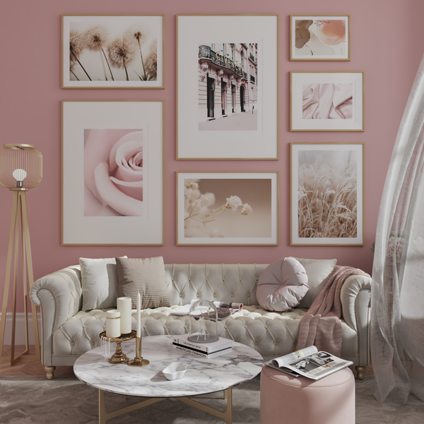 Glam Luxury Pink Living Room Large Wall Art Decor Picture Frame Teen Girl Flower Poster Abstract Art