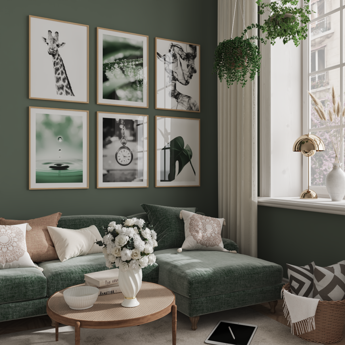 Modern Green Photo Wall Art Ideas Black and White Pictures Living Room Decoration Poster Animal Print