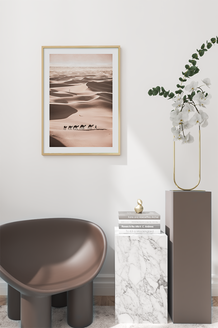 Camels Walking on the Desert Poster