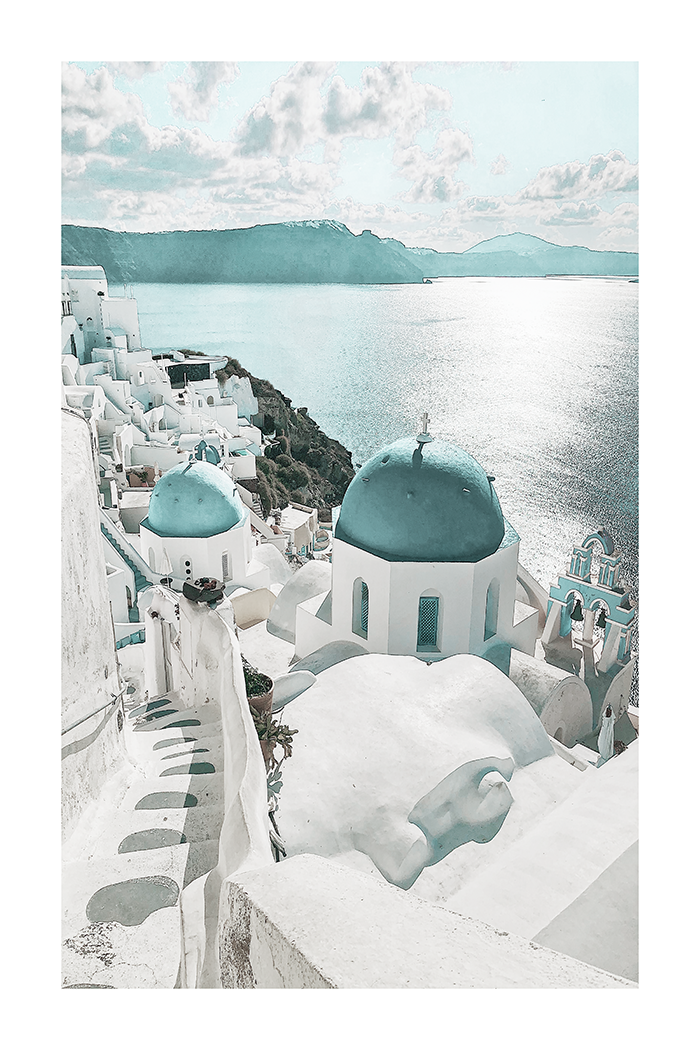 Cyan Santorini Poster