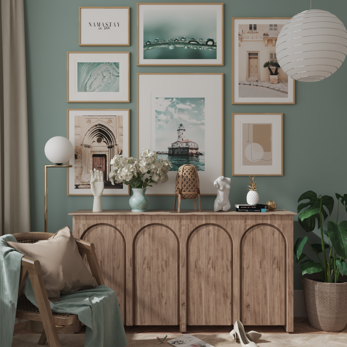 Modern Mint Green Brown Living Room Picture Wall Design Architecture Poster Abstract Art