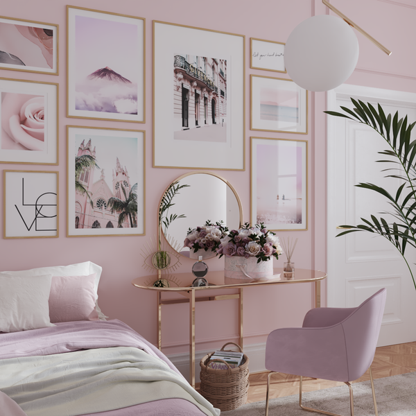 Pink Girl Modern Bedroom Vanity Room Wall Hanging Glam Decor Beach Poster Flower Art