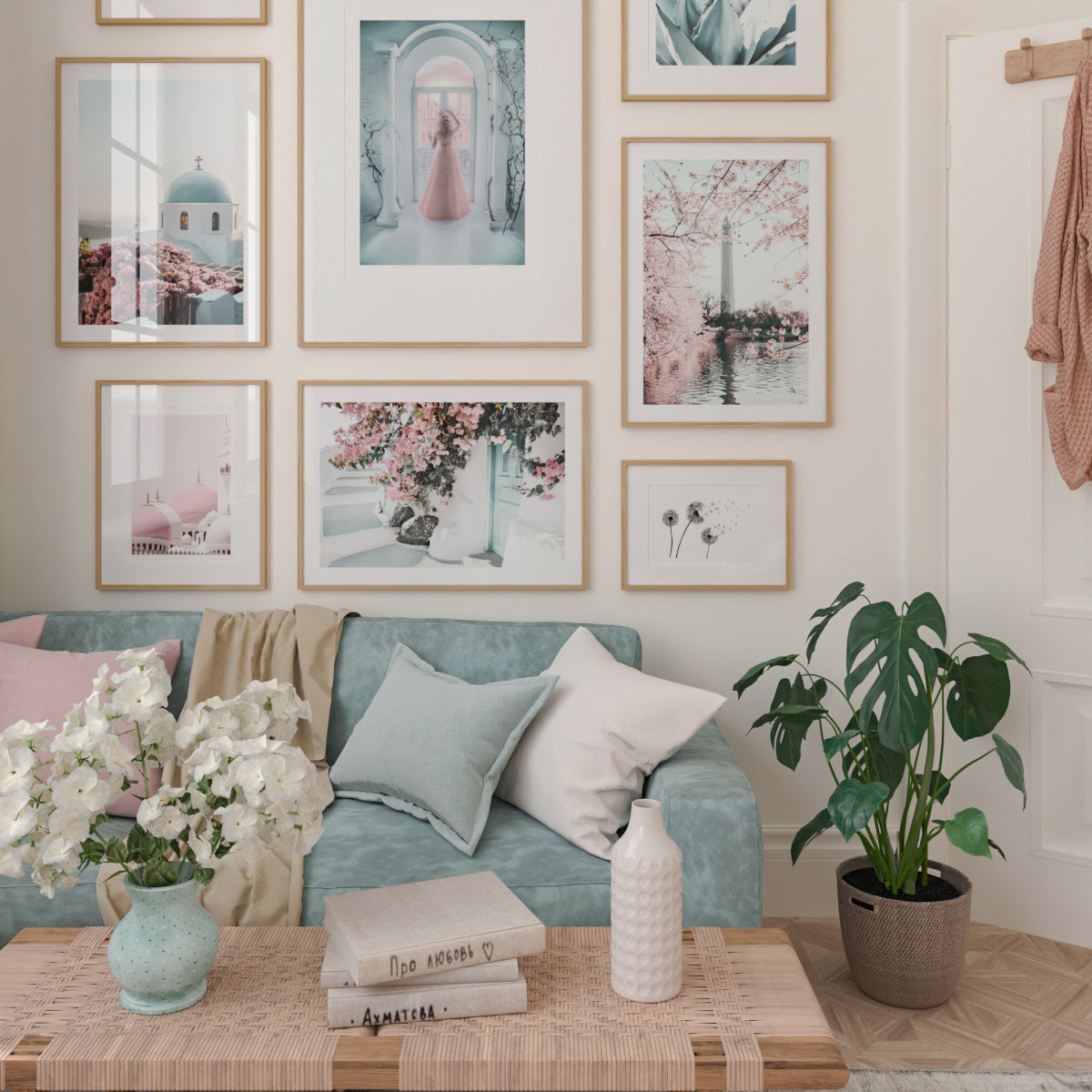 Modern Living Room Corner Design Ideas Light Blue Art Poster Wall for Teen Girl Architecture