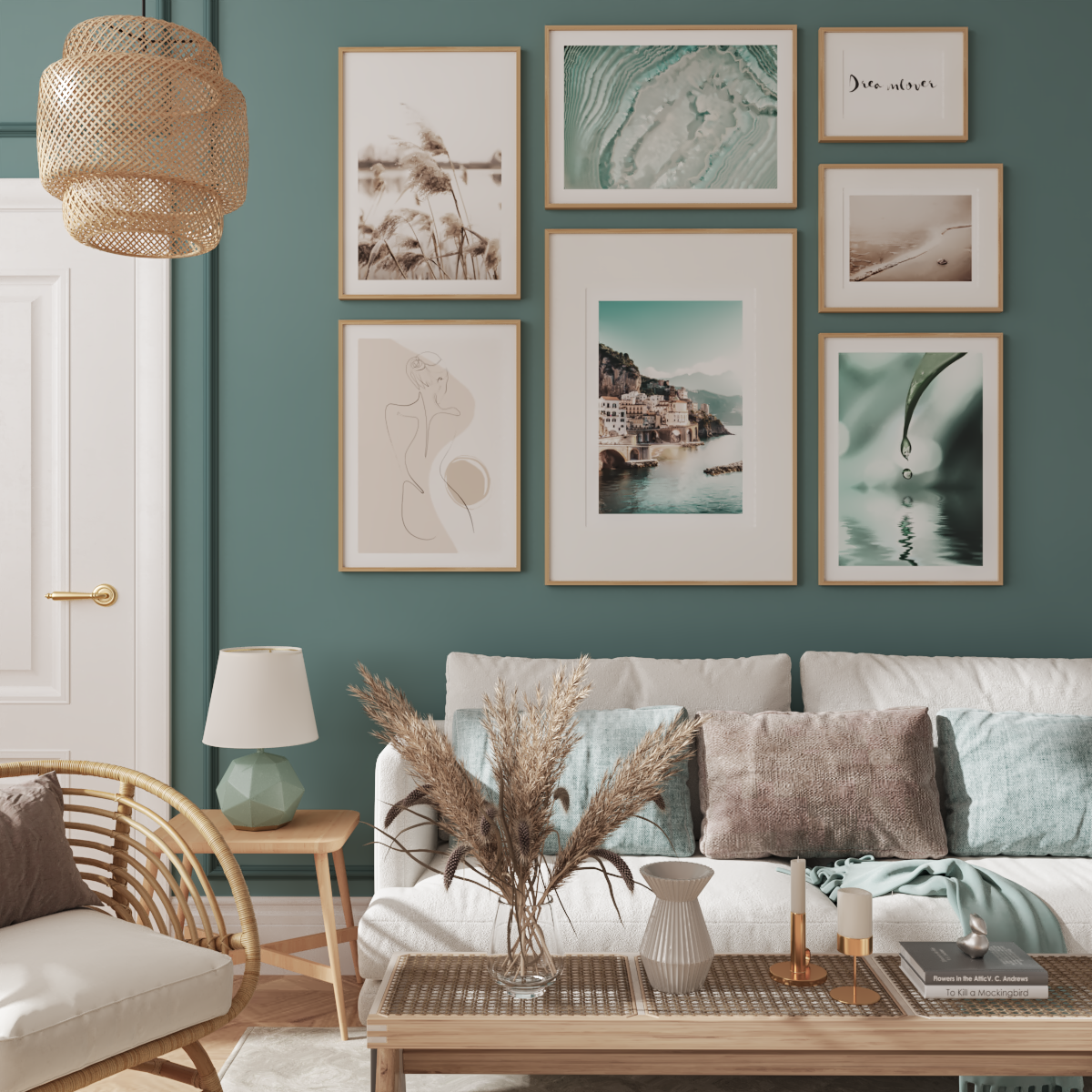 Home Ideas Modern Teal Blue Living Room Female Line Art Nature Picture Wall Hanging Decor