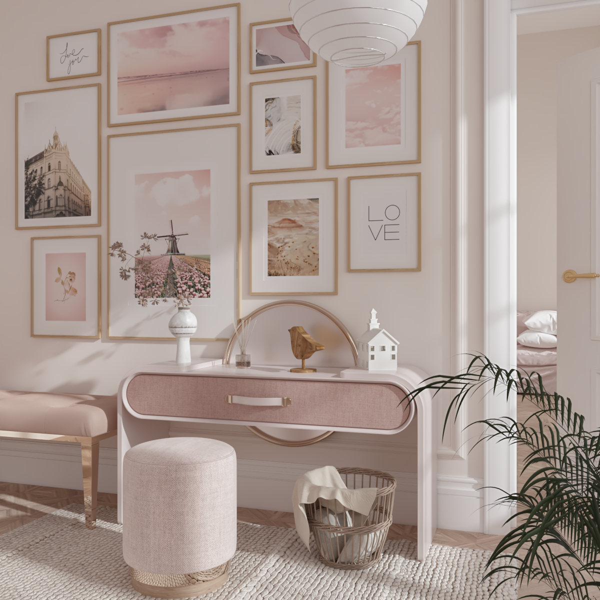 Light Pink and Brown Gallery Wall Nature Abstract Posters Picture for Living Room - Gallery Wall Idea - Montronc.com