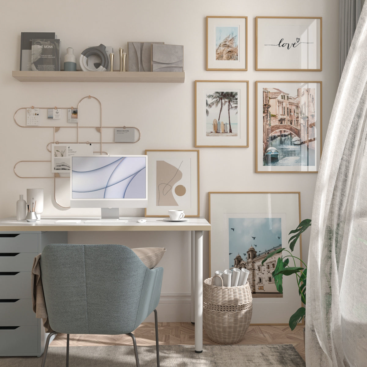 Blue and Neutral Gallery Wall Boho Beach Nature Wall Posters Pictures for Home Office - Gallery Wall Idea - Montronc.com