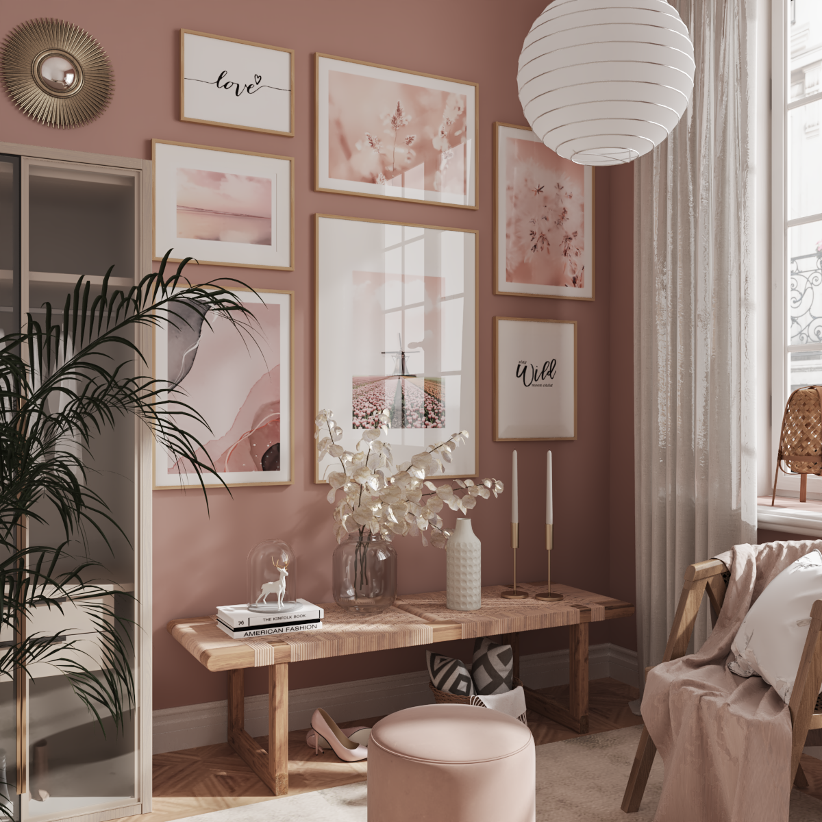 Pink Gallery Wall Flower Abstract Posters Photograph for Girls Bedroom - Gallery Wall Inspiration - Montronc.com