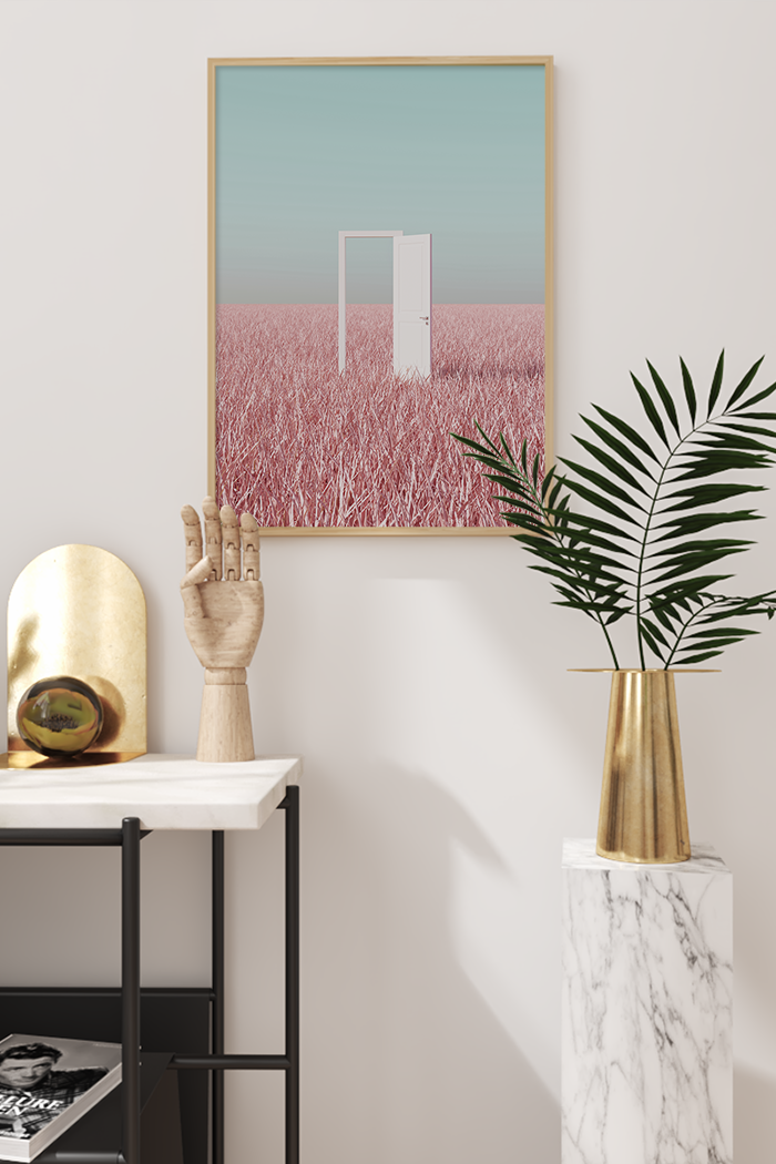 Pink Field White Door Poster
