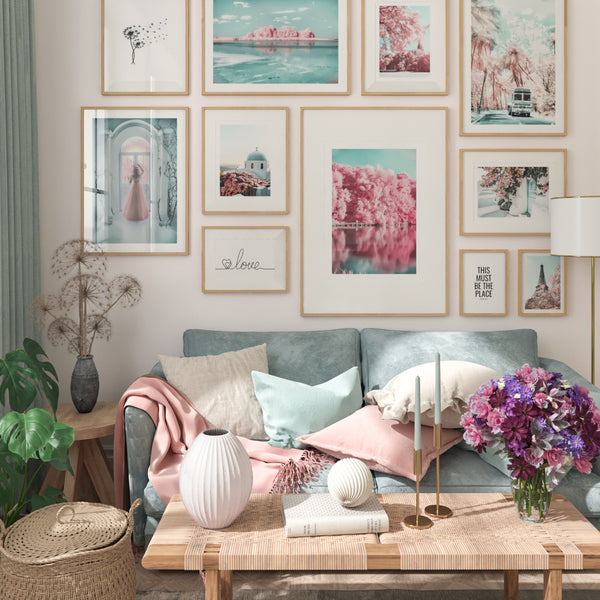 Pink and Turquoise Gallery Wall Modern Flower Posters Art Prints for Living Room - Gallery Wall Idea - Montronc.com