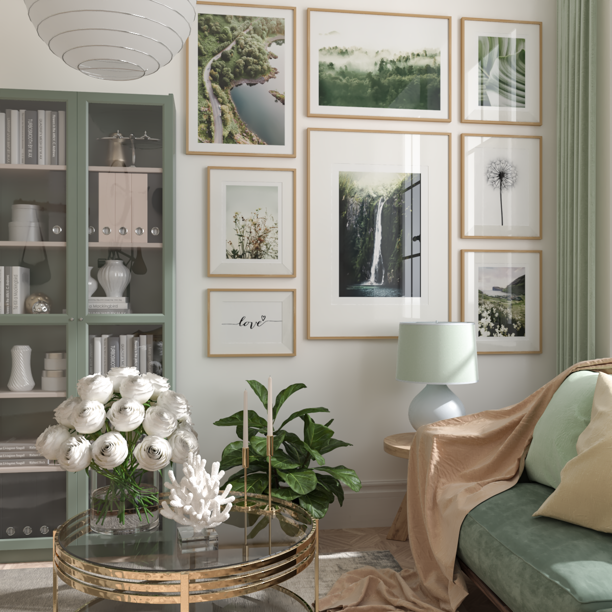 Mint Green Nature Posters Love Quote Sage Minimalism Living Room Wall Decor Idea