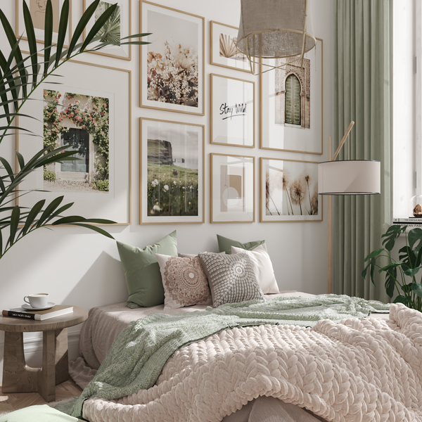Modern Minimalist Bedroom Wall Ideas Sage Green Nature Posters Boho Art Prints Pictures Wall