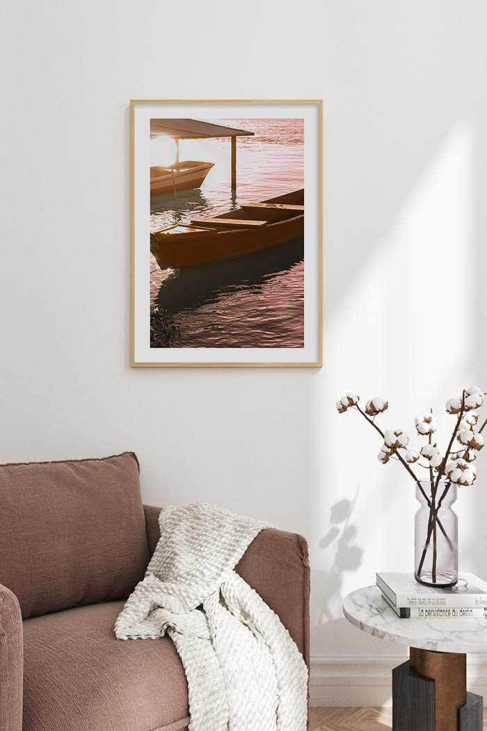 Wooden Boat on Lake Poster