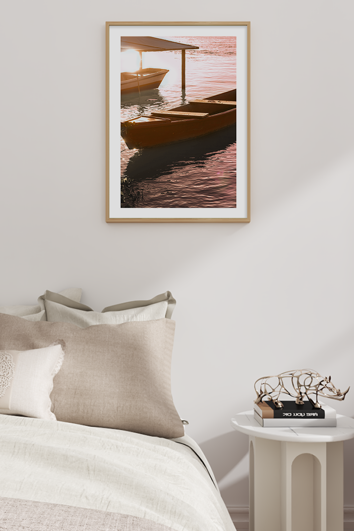 Wooden Boat on Lake Poster