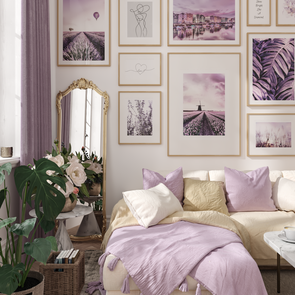Fashion Purple Living Room Gallery Wall Botanical Posters Minimalist Art Prints for Women