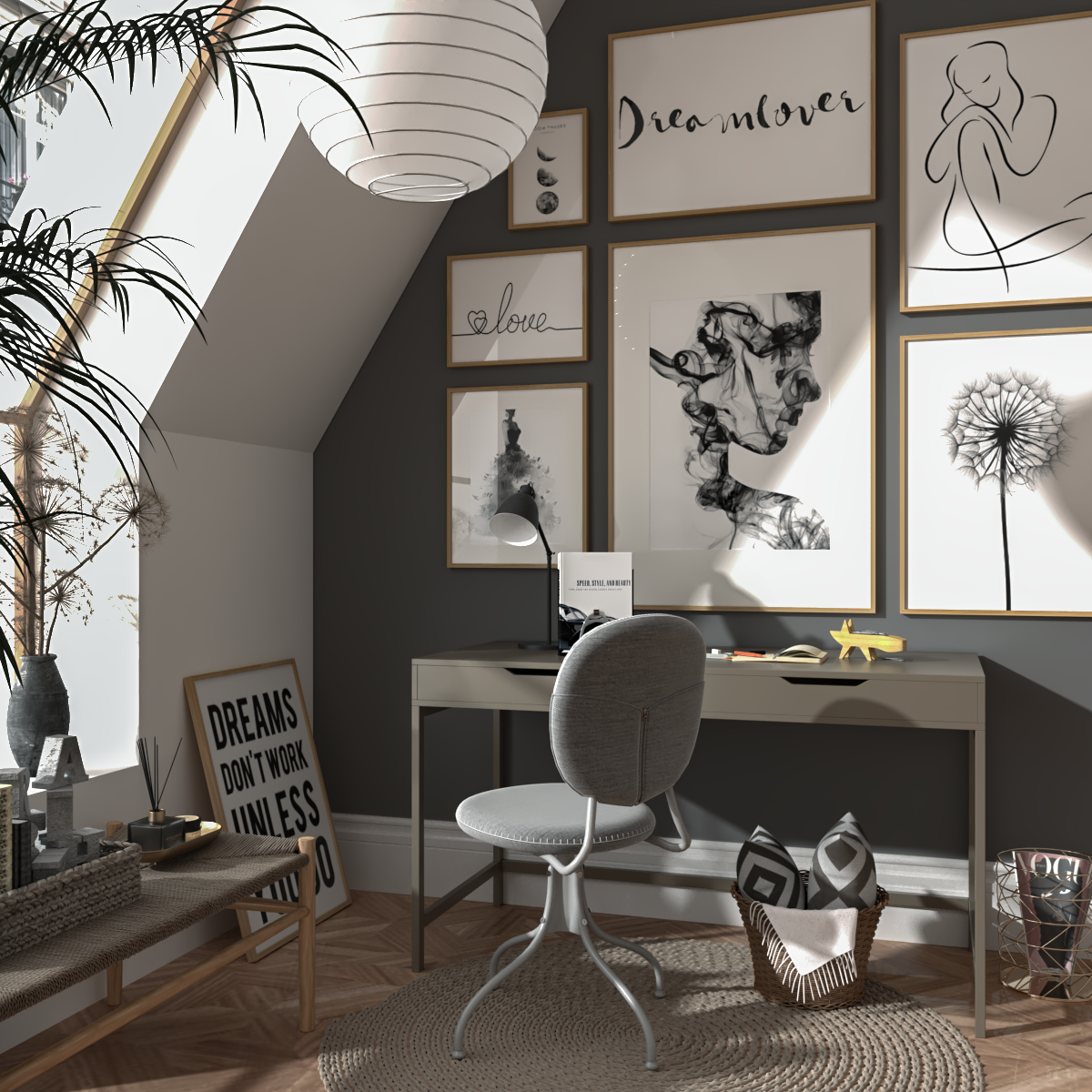 Modern Minimalist Home Office Ideas Black and White Abstract Line Art Love Quotes Posters