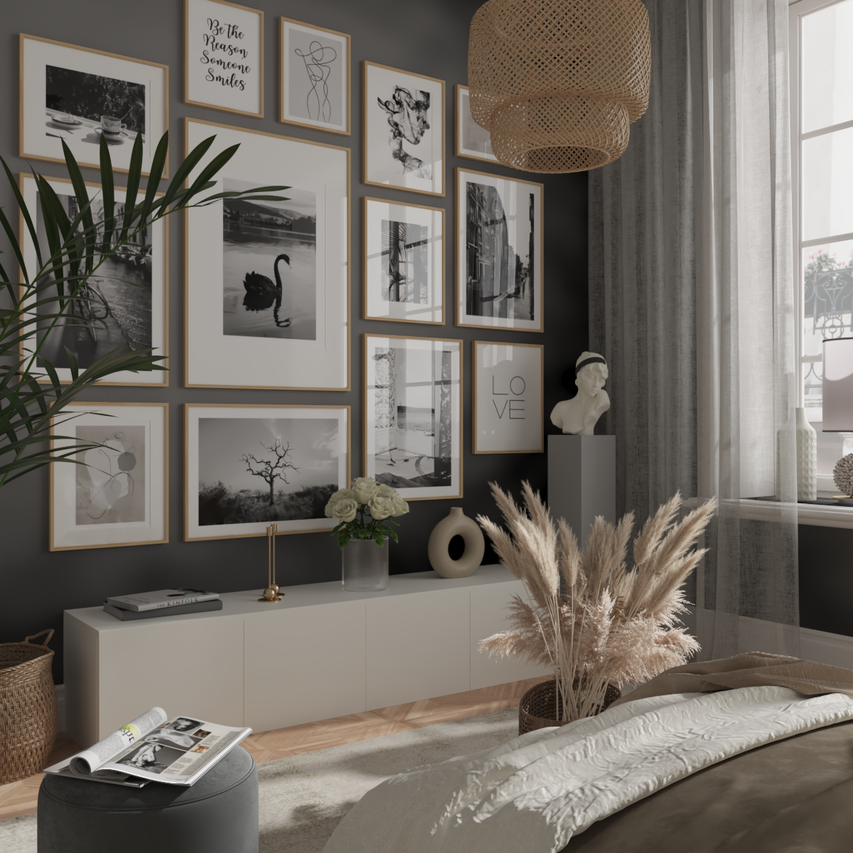 Black and White Bedroom Ideas Minimalist Pictures Wall Decor Line Art Posters