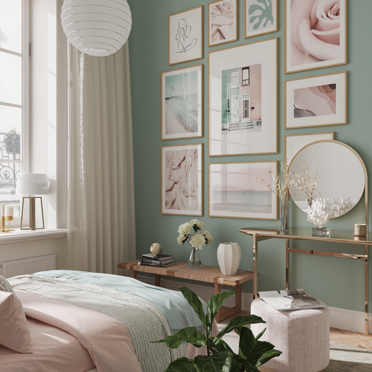 Pink Gallery Wall Mint Bedroom Decor Nature Posters Abstract Art Prints