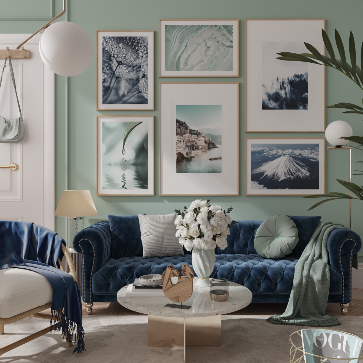 Modern Living Room Wall Decor Blue Posters Mint Green Pictures Nature Art