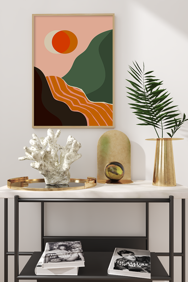 Abstract Orange Green Mountain Poster