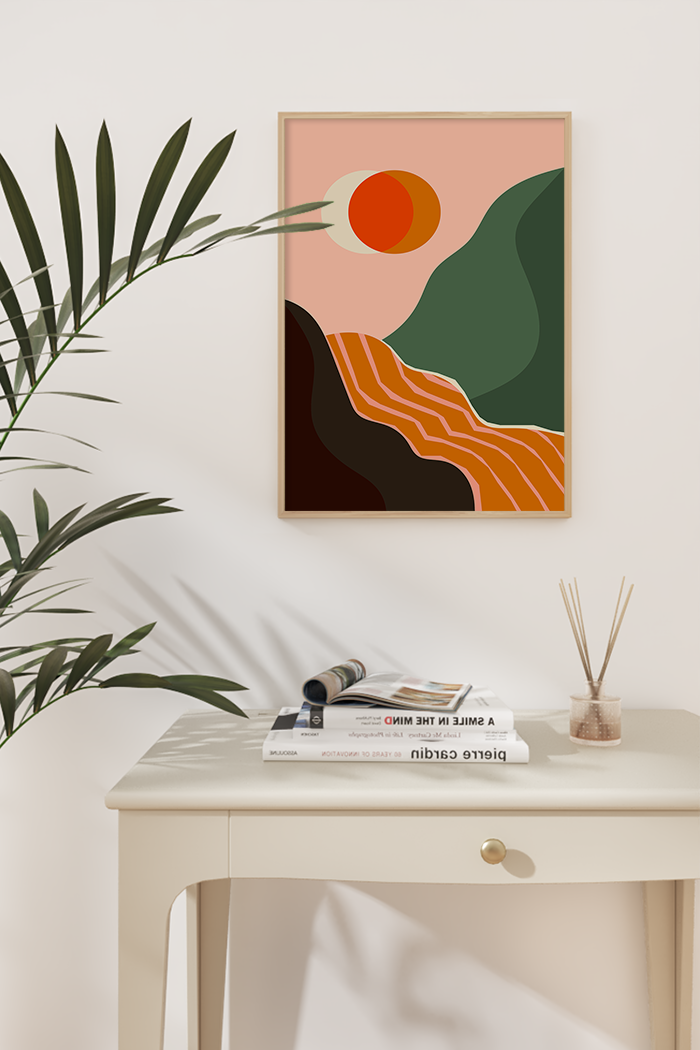 Abstract Orange Green Mountain Poster