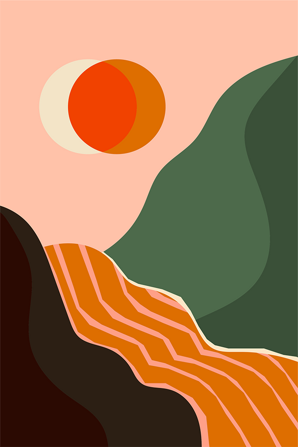 Abstract Orange Green Mountain Poster