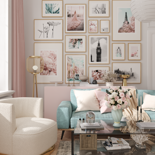 Modern Fashion Wall Art Pink Living Room Decor Flower Posters