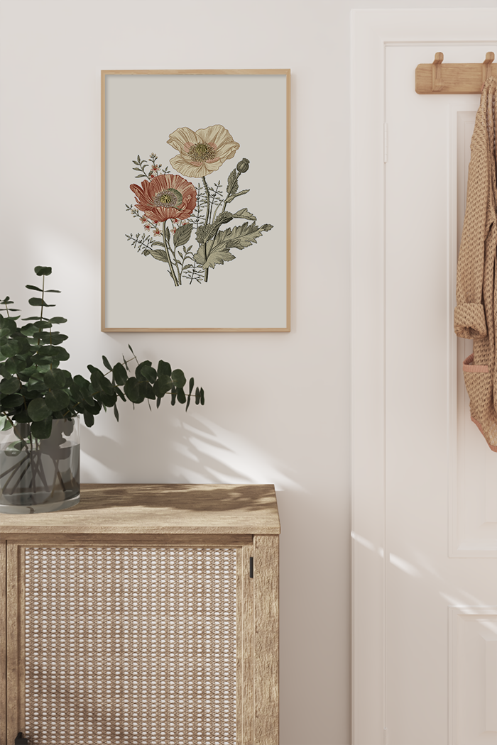 Beige Red Flower Illustration Poster