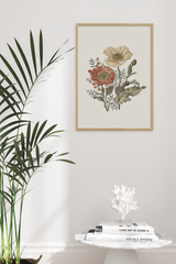Beige Red Flower Illustration Poster