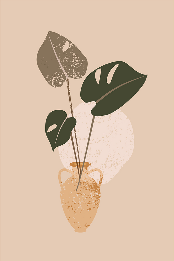 Leaves in Vase Illustration Poster