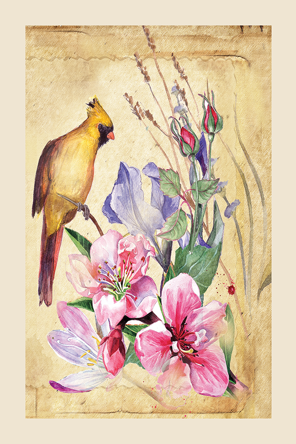 Bird on Lily Bush Poster