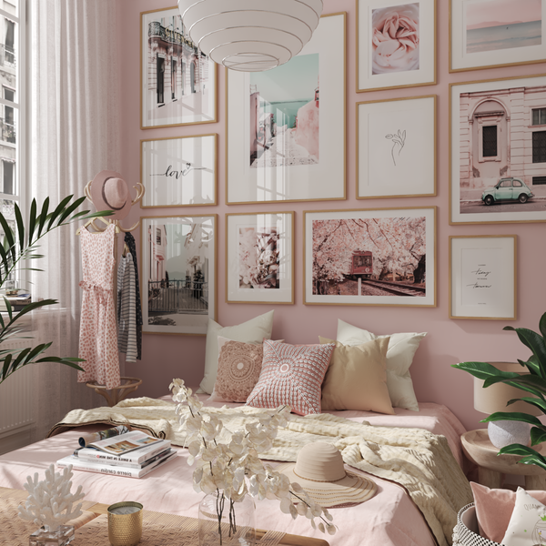 Modern Master Bedroom Ideas Large Wall Art Pink Frame Print Above Bed Romantic Room Decor for Girl