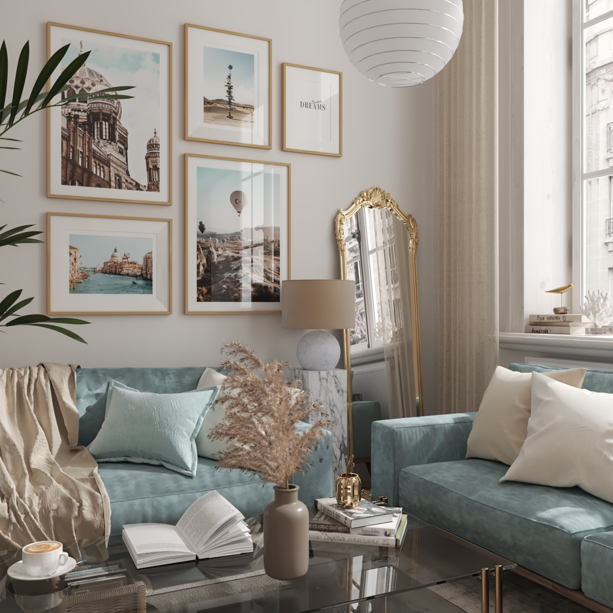 Modern Home Decor Living Room Wall Art Blue Print Sofa Inspiration Corner Room Ideas