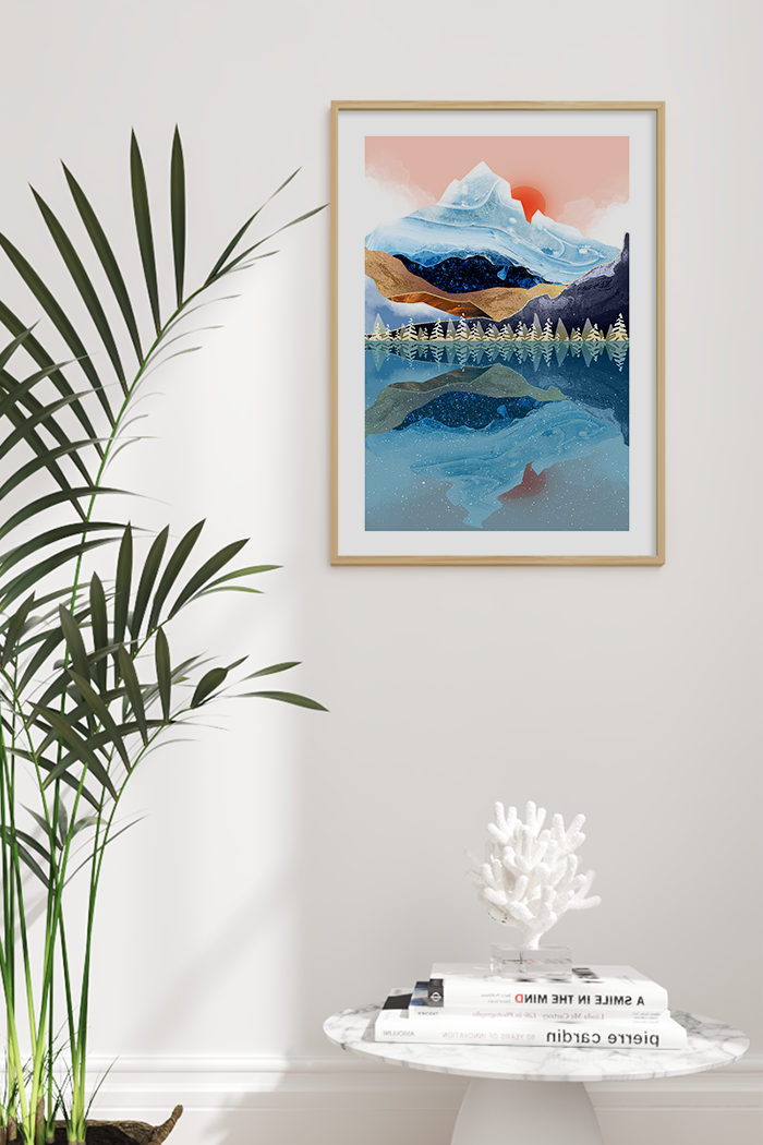 Abstract Blue Mountain Scenery Poster