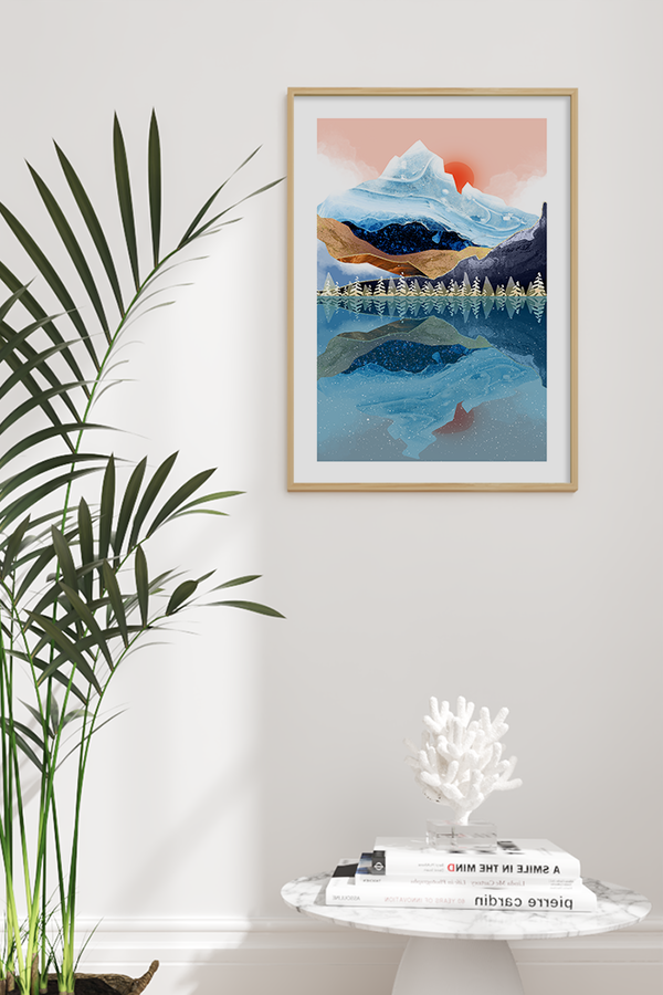 Abstract Blue Mountain Scenery Poster