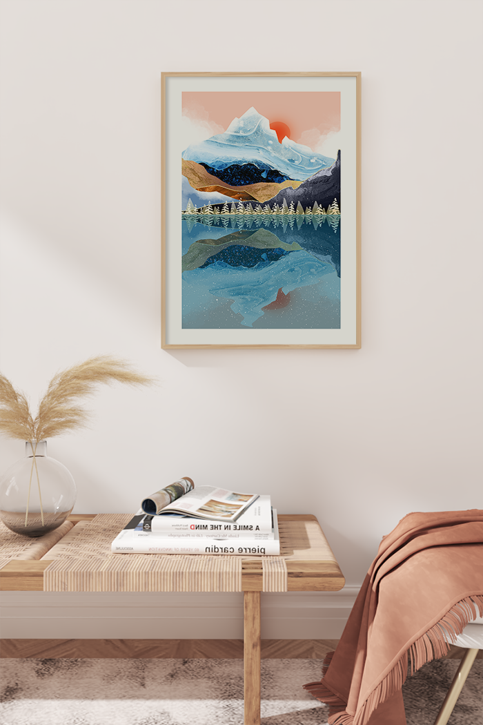 Abstract Blue Mountain Scenery Poster