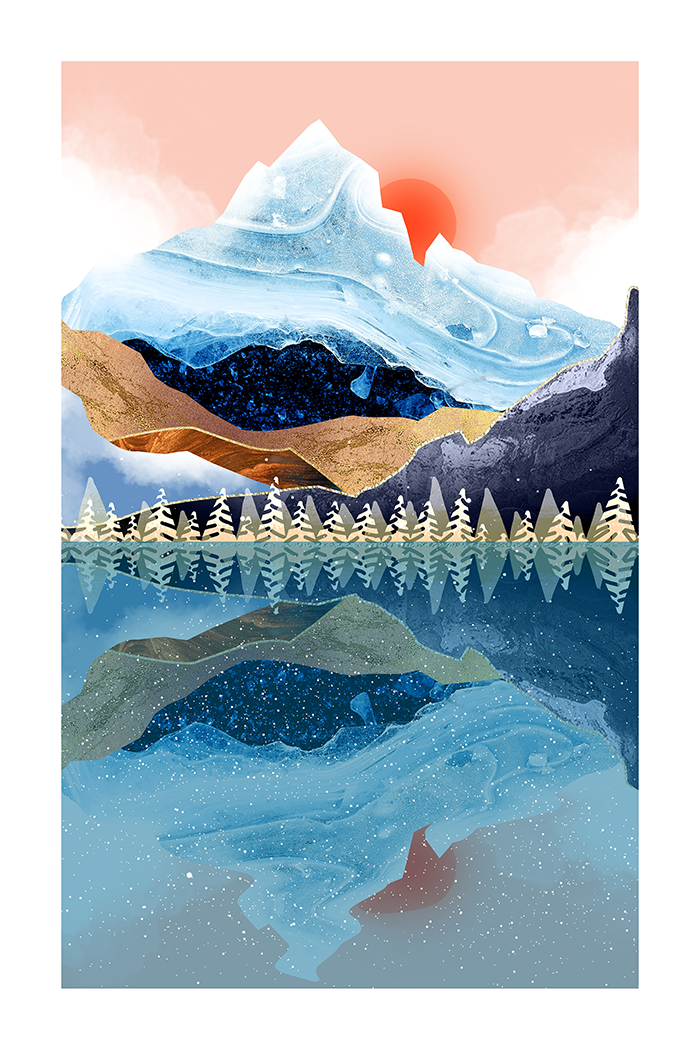 Abstract Blue Mountain Scenery Poster