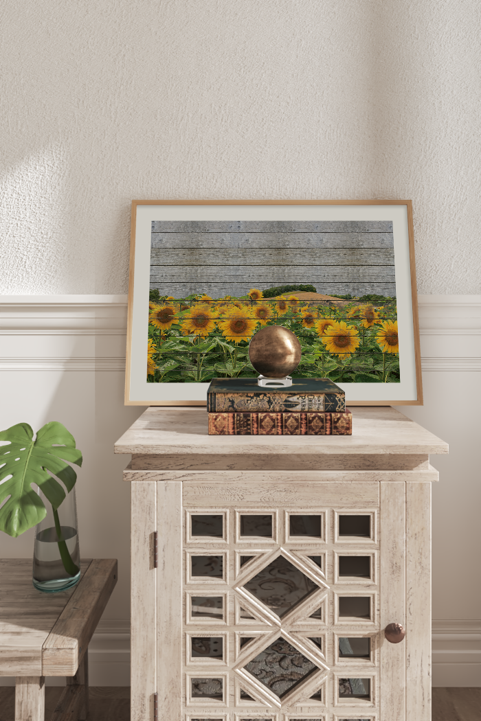 Retro Sunflower Field Poster