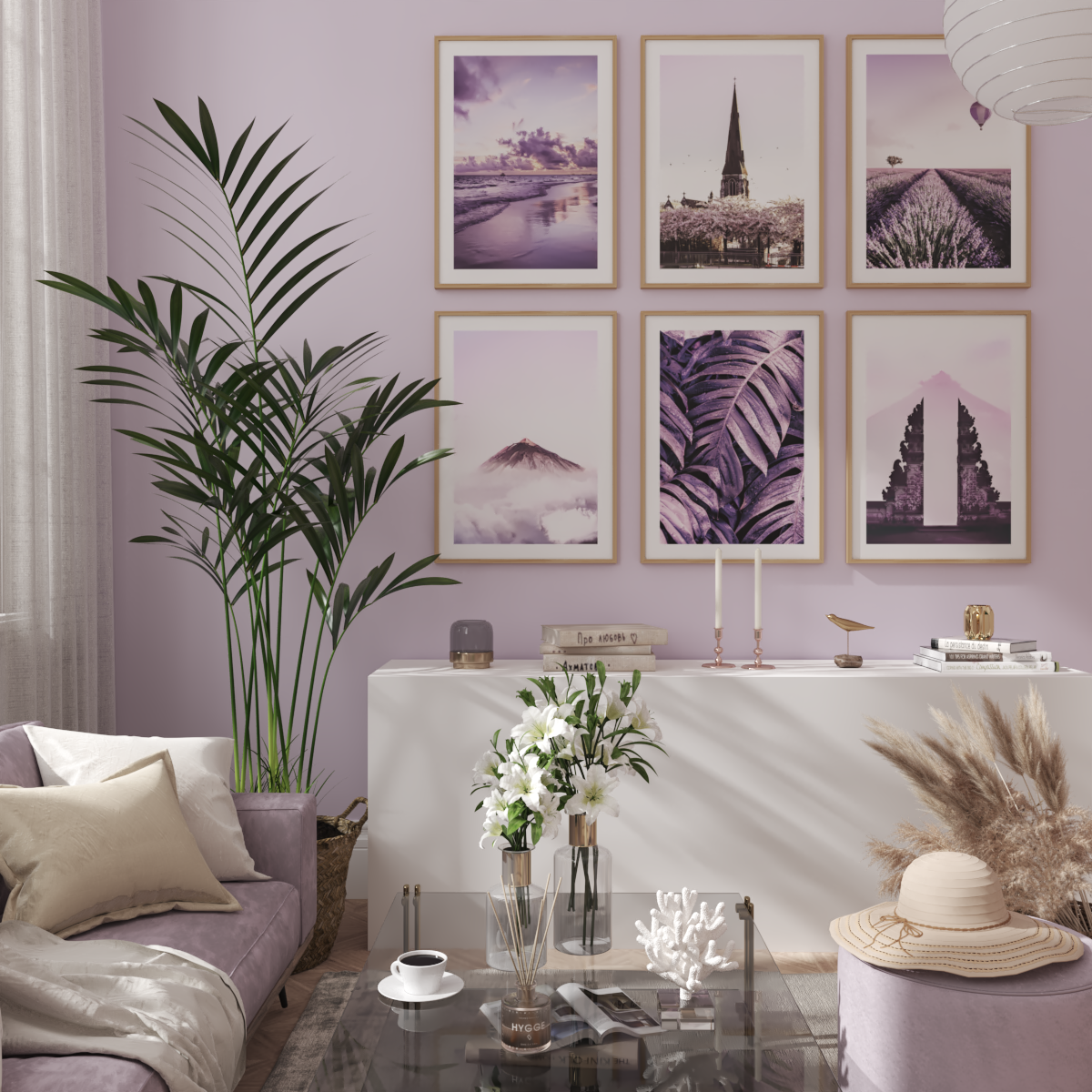 Modern Purple Living Room Girl Bedroom Decor Large Art Picture Accent Wall Ideas