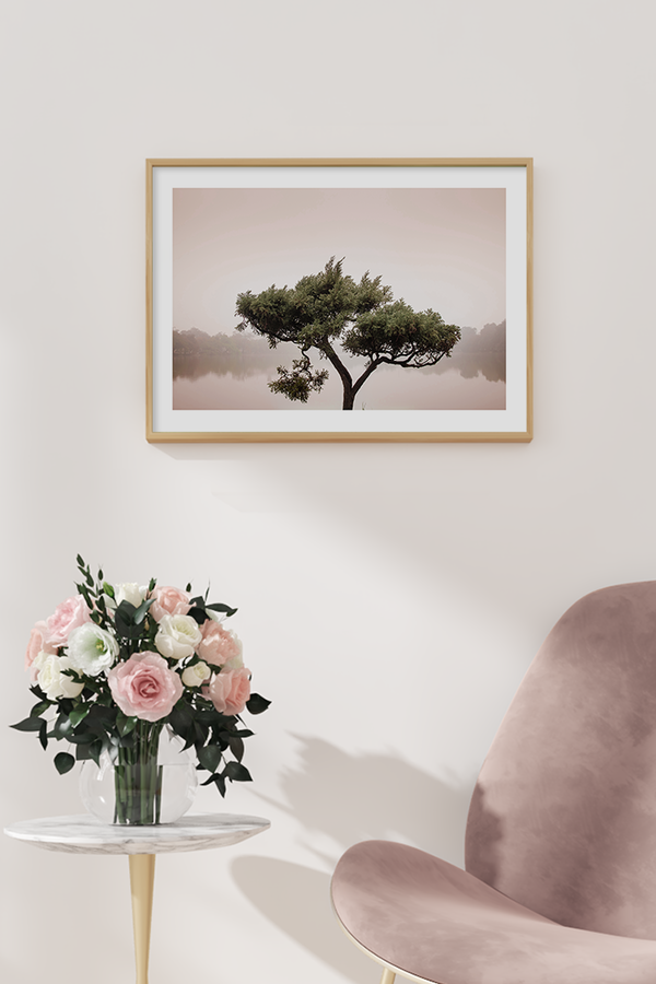 Lakeside Lonely Tree Poster