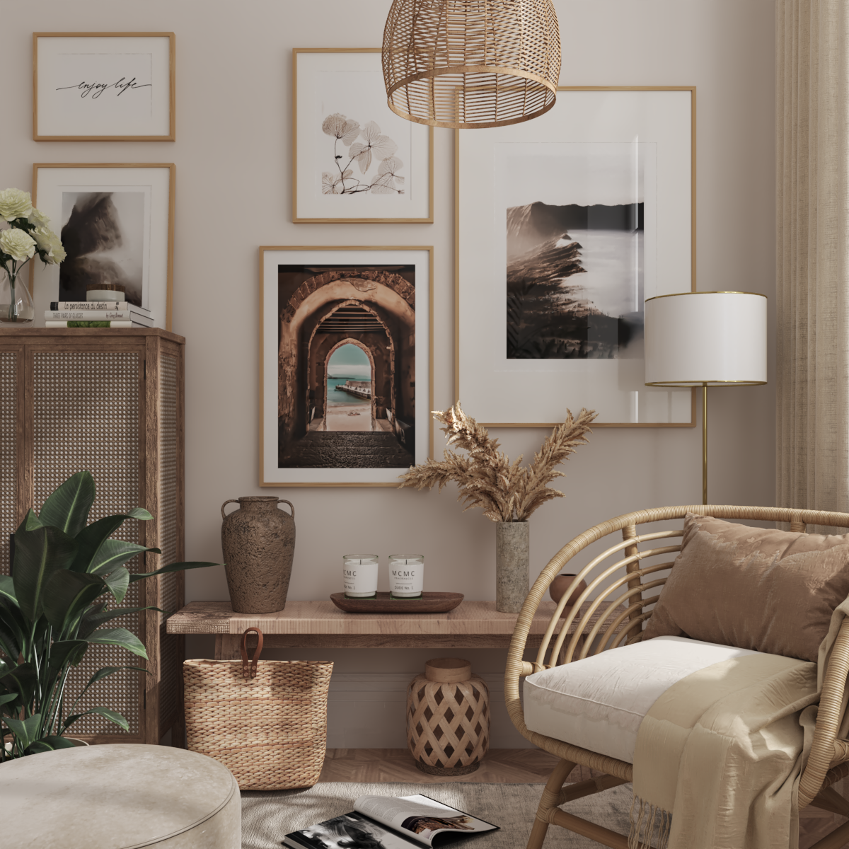 Modern Boho Living Room Remodel Wall Picture Decor Accessories Brown Nature Home Interior