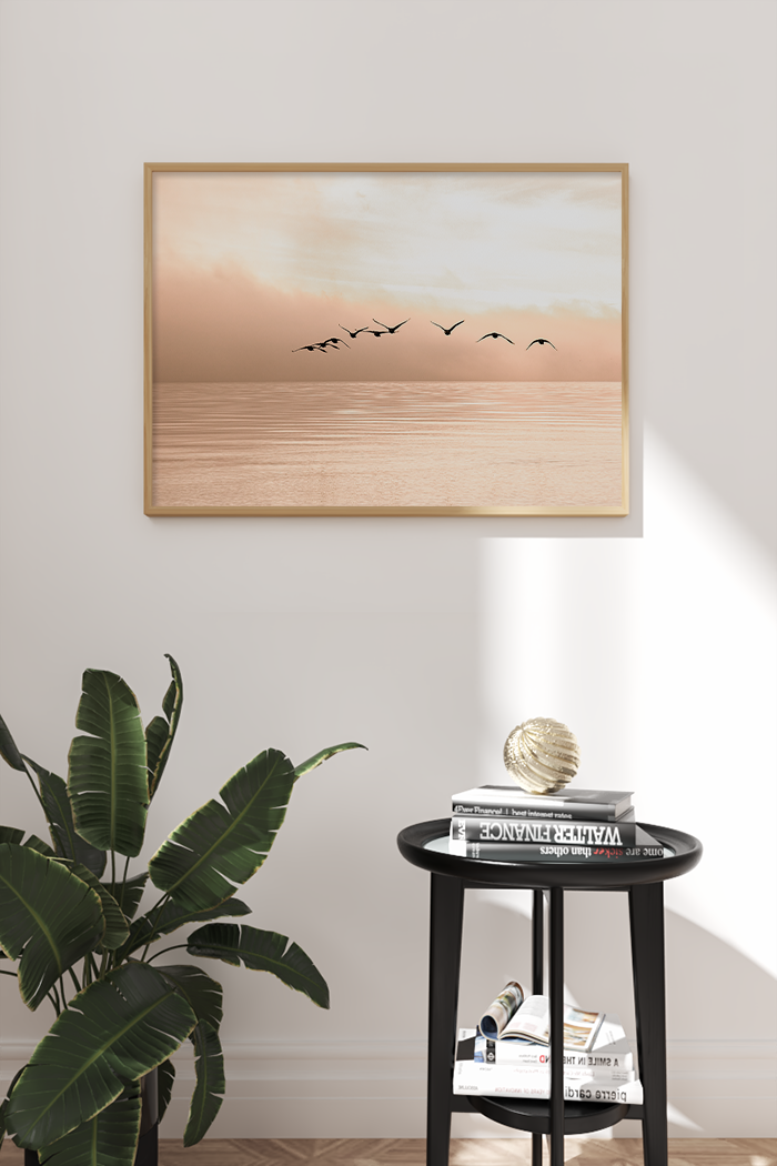 Sunset Flying Seagull Poster