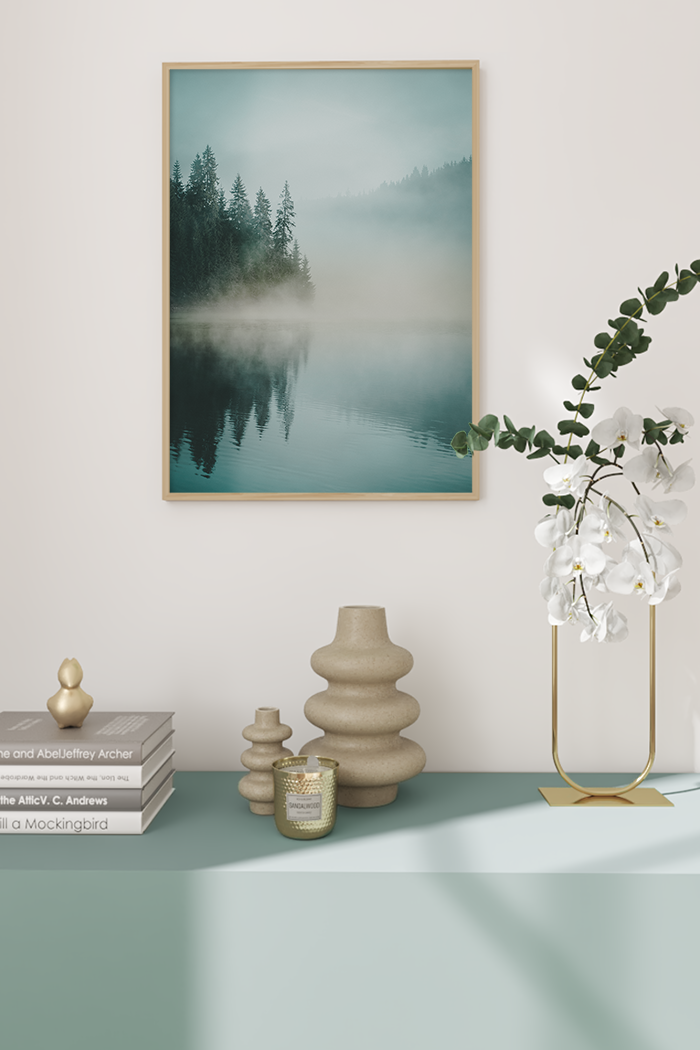 Misty Lakeside Poster