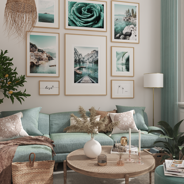 Gallery Wall Modern Small Living Room Large Frame Print Decor Teal Room Ideas