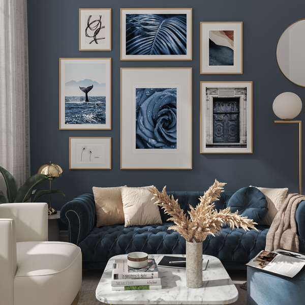 Navy Blue Print Aesthetic Wall Picture for Living Room Modern Wall Art Room Decor Home Remodel